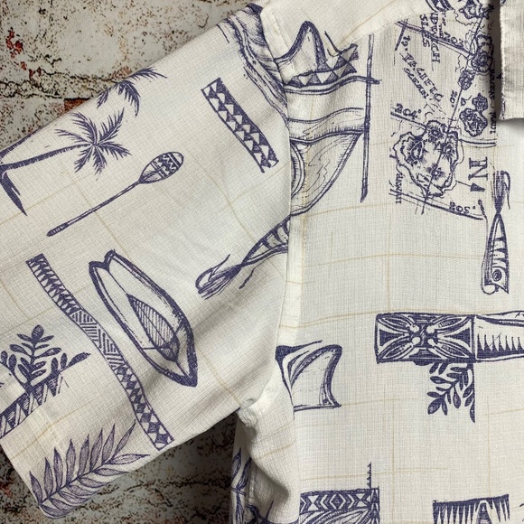 Quiksilver Waterman Collection Menʻs Aloha Shirt White/Blue Size Small - Picture 4 of 11